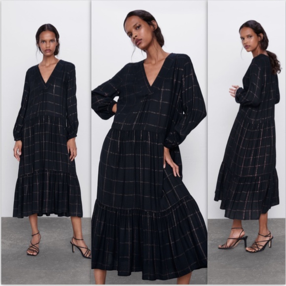 Zara Black Plaid Dress NWT - Picture 1 of 12